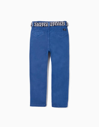 Pantalones de Sarga de Algodón con Cinturón para Niño, Azul Oscuro