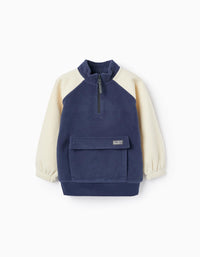 Camisola Polar para Menino, Bege/Azul Escuro