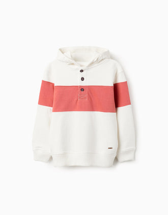 Sweat en Coton à Capuche pour Garçon, Blanc/Orange