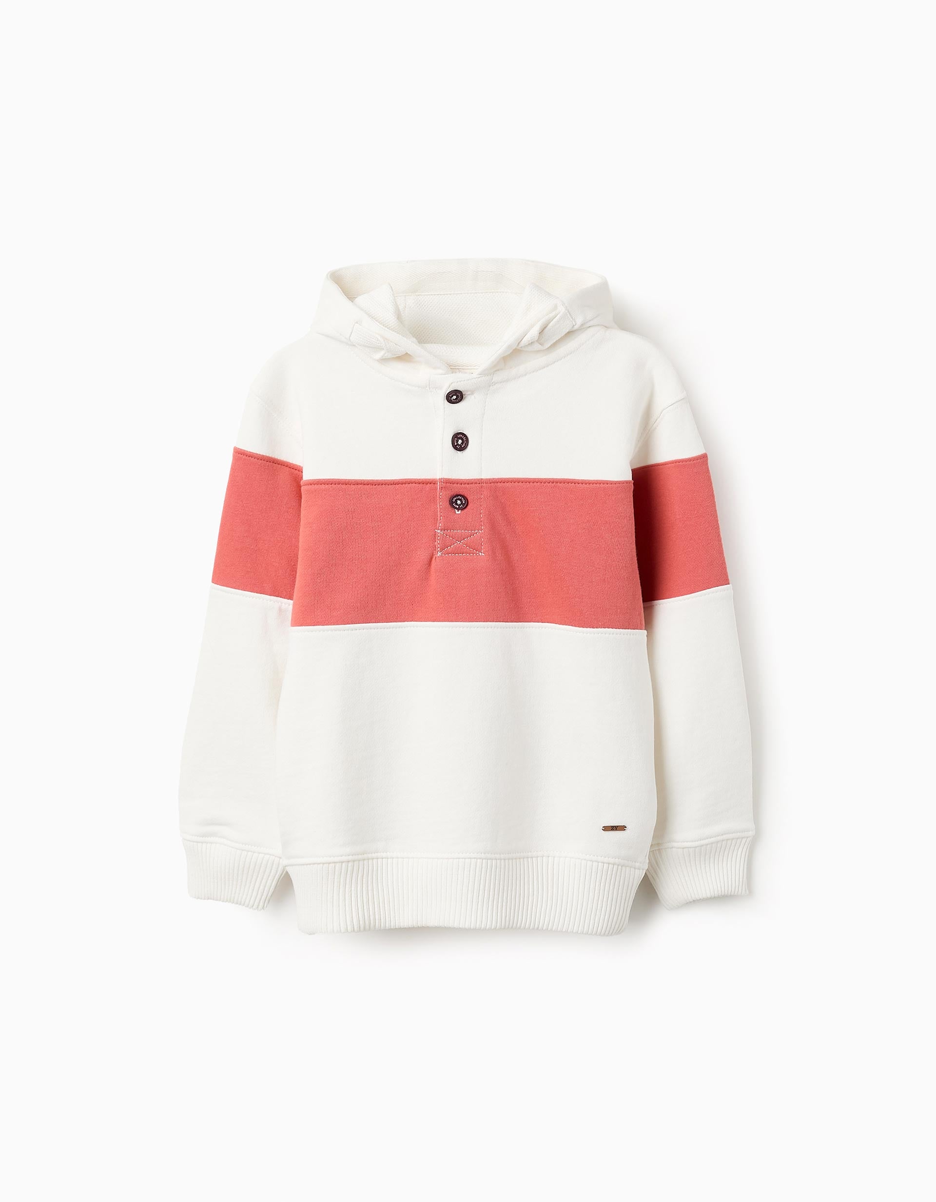 Cotton Hooded Sweatshirt for Boys, White/Orange