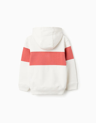 Sweat en Coton à Capuche pour Garçon, Blanc/Orange