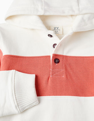 Sweat en Coton à Capuche pour Garçon, Blanc/Orange