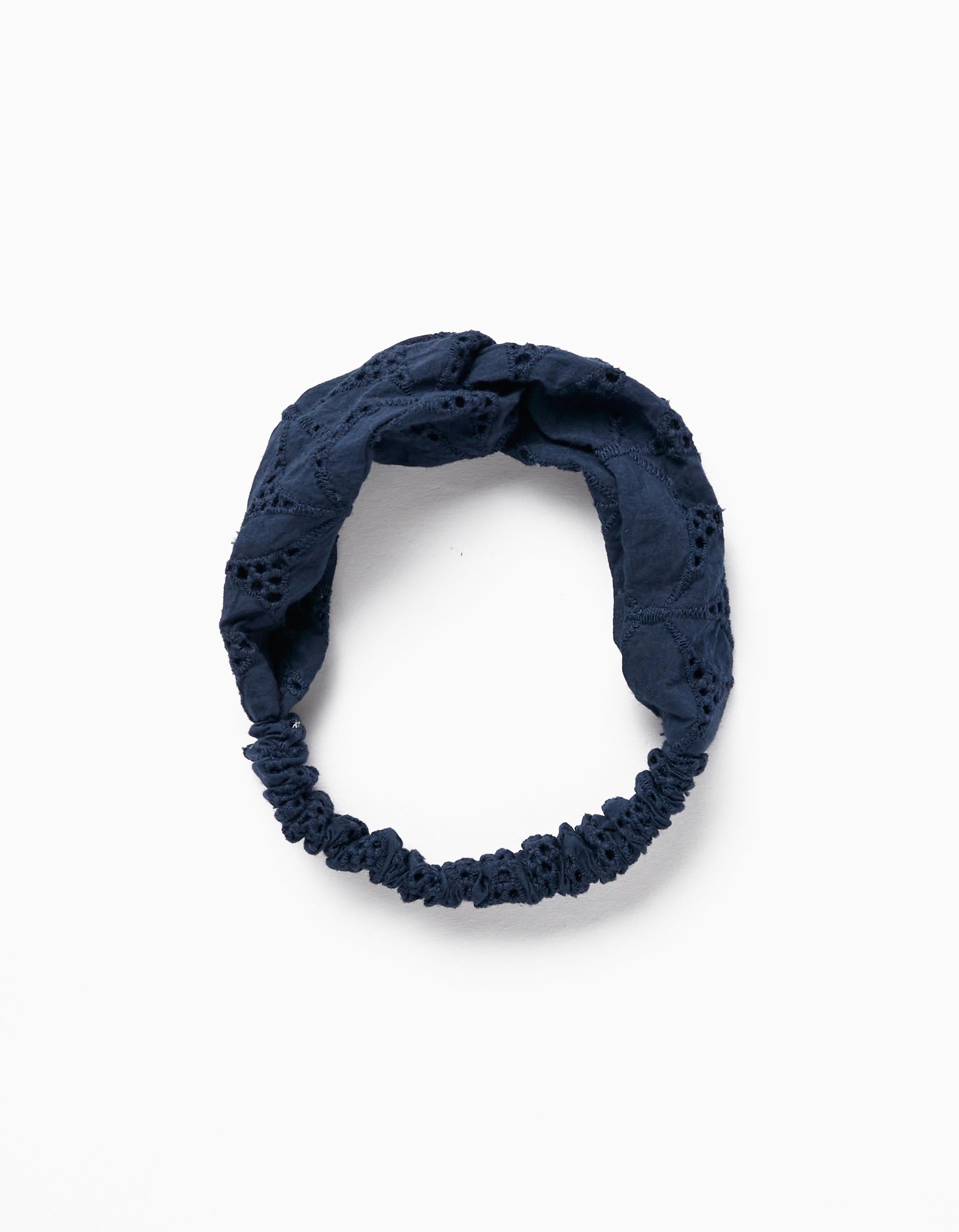 Hair Ribbon with Embroidery for Baby Girls, Dark Blue