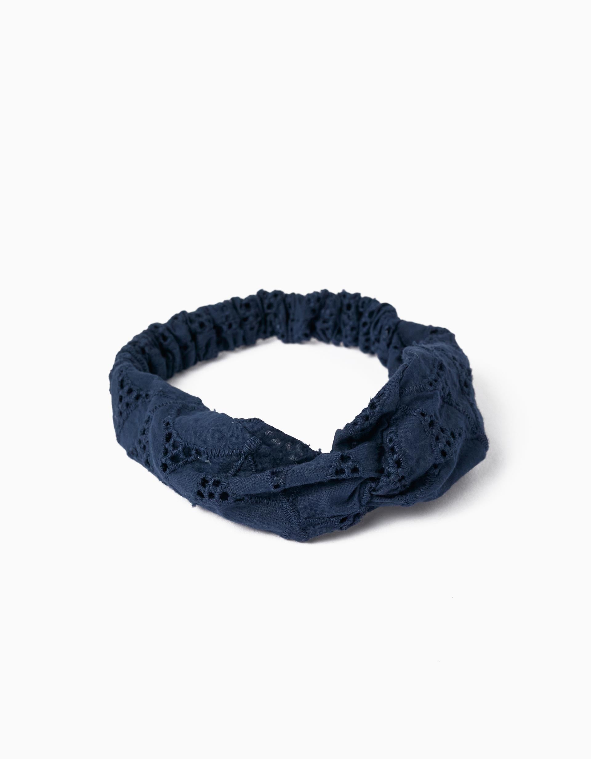 Hair Ribbon with Embroidery for Baby Girls, Dark Blue