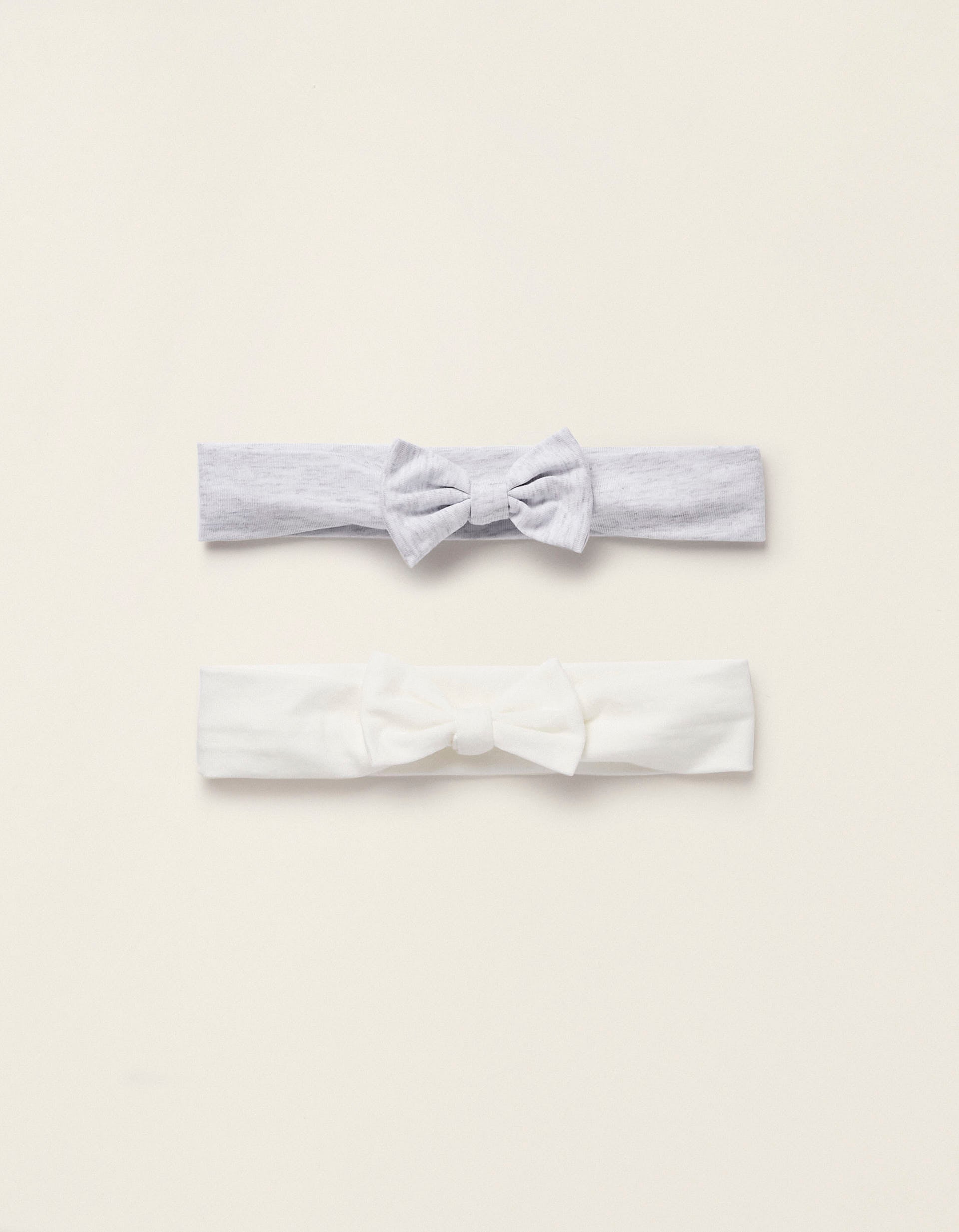 Pack of 2 Hair Ribbons with Bow for Newborn Girls, White/Light Grey