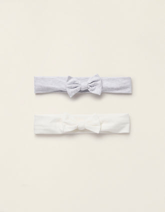 Pack 2 Cintas de Pelo con Lazo para Recién Nacida, Blanco/Gris-Claro
