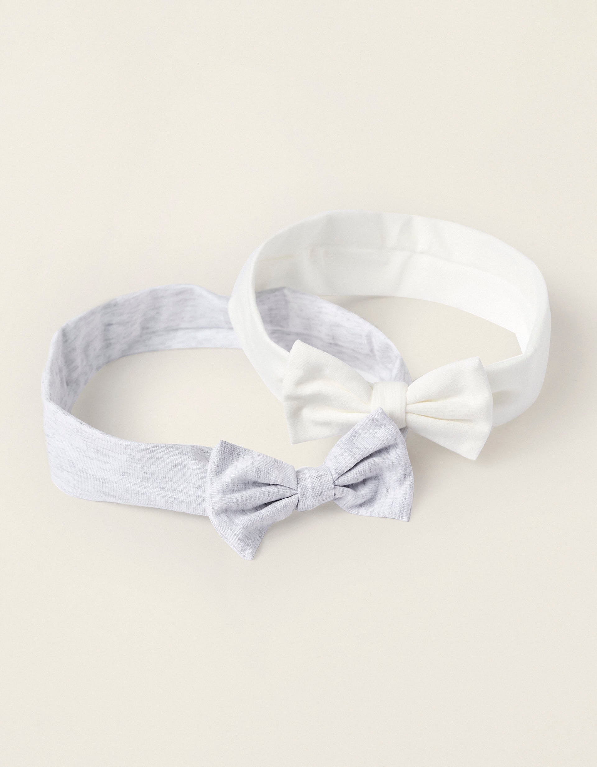 Pack of 2 Hair Ribbons with Bow for Newborn Girls, White/Light Grey