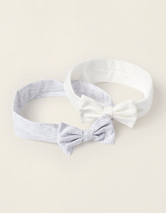 Pack 2 Cintas de Pelo con Lazo para Recién Nacida, Blanco/Gris-Claro