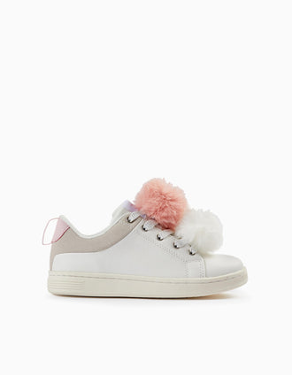 Sapatilhas com Pompons para Menina 'ZY 1996', Branco/Rosa