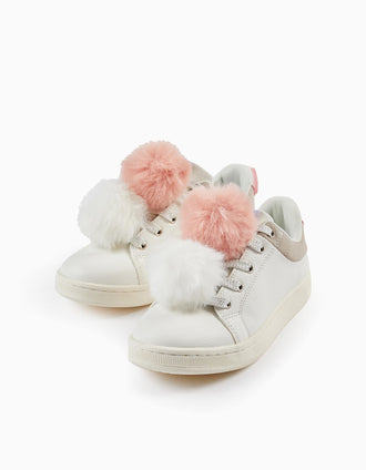 Baskets avec Pompons pour Fille 'ZY 1996', Blanc/Rose