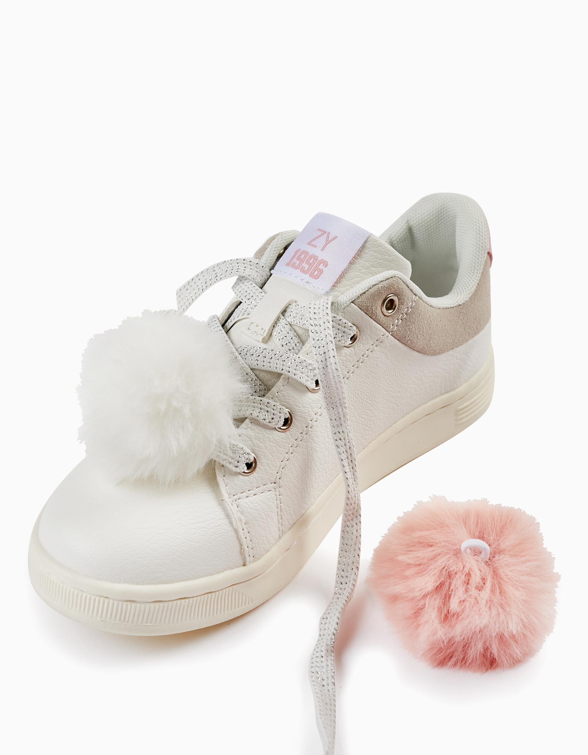 Trainers with Pompons for Girls 'ZY 1996', White/Pink