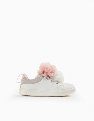 Zapatos con Pompones para Bebé Niña 'ZY 1996', Blanco/Gris/Rosa