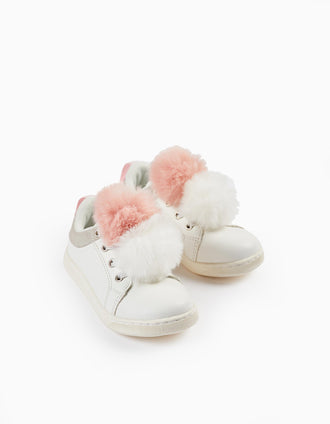 Zapatos con Pompones para Bebé Niña 'ZY 1996', Blanco/Gris/Rosa