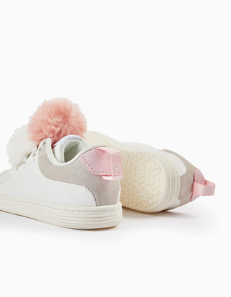 Zapatos con Pompones para Bebé Niña 'ZY 1996', Blanco/Gris/Rosa