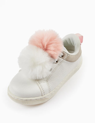 Zapatos con Pompones para Bebé Niña 'ZY 1996', Blanco/Gris/Rosa