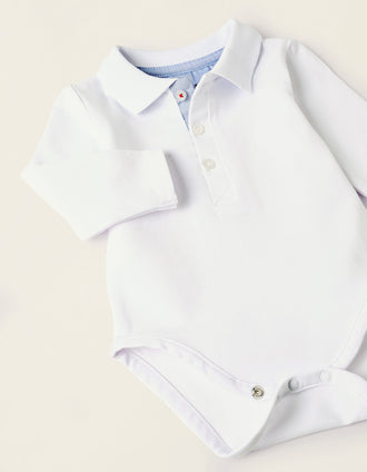 Body-polo de Manga Larga para Recién Nacido, Blanco