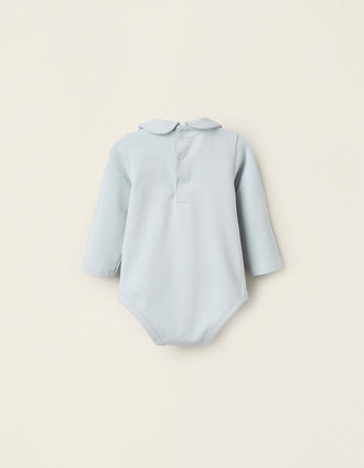 Pack 2 Bodies com Gola Colegial para Recém-Nascido, Branco/Azul