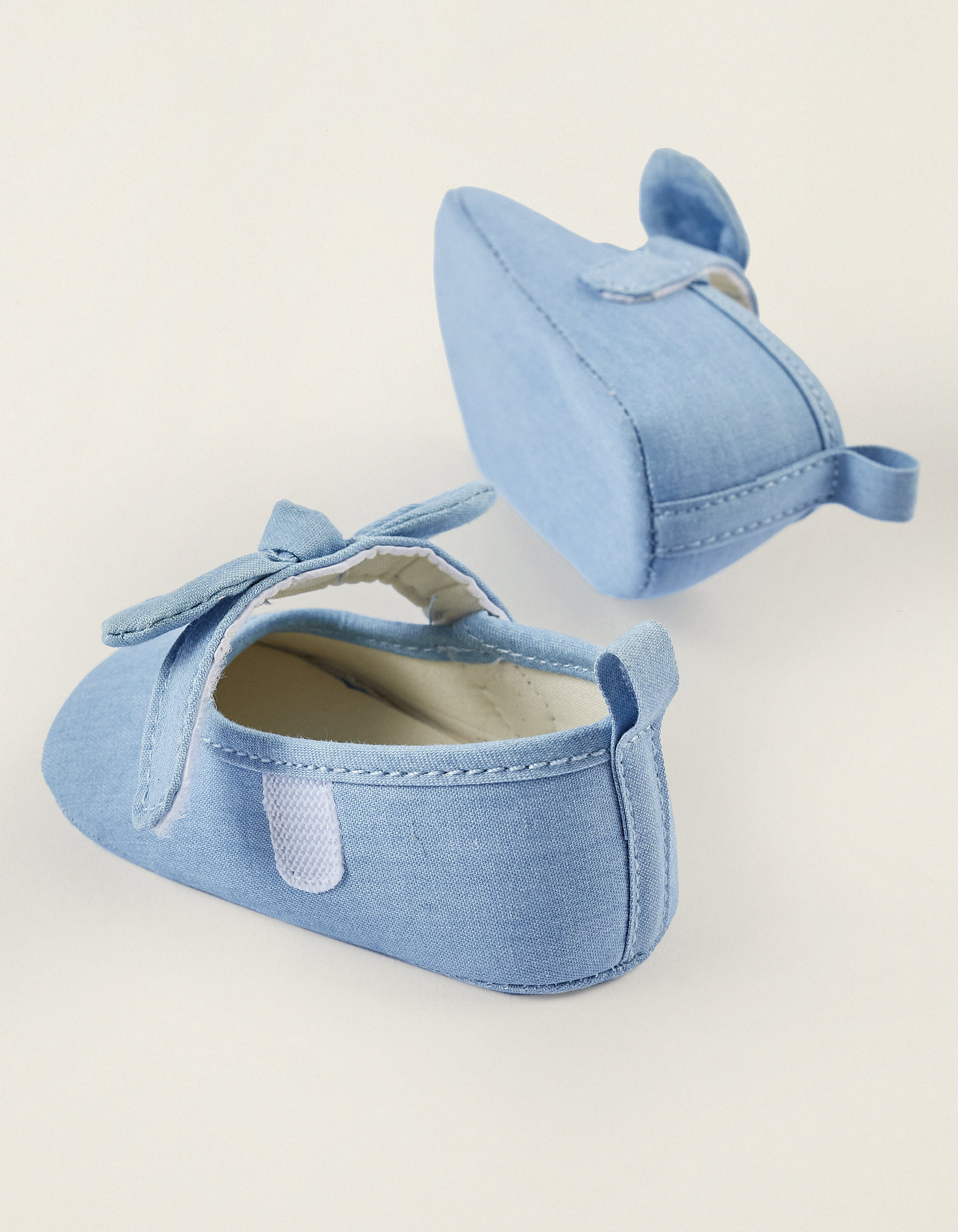 Ballerines avec Noeud en Jean pour Nouveau-Né, Bleu Clair