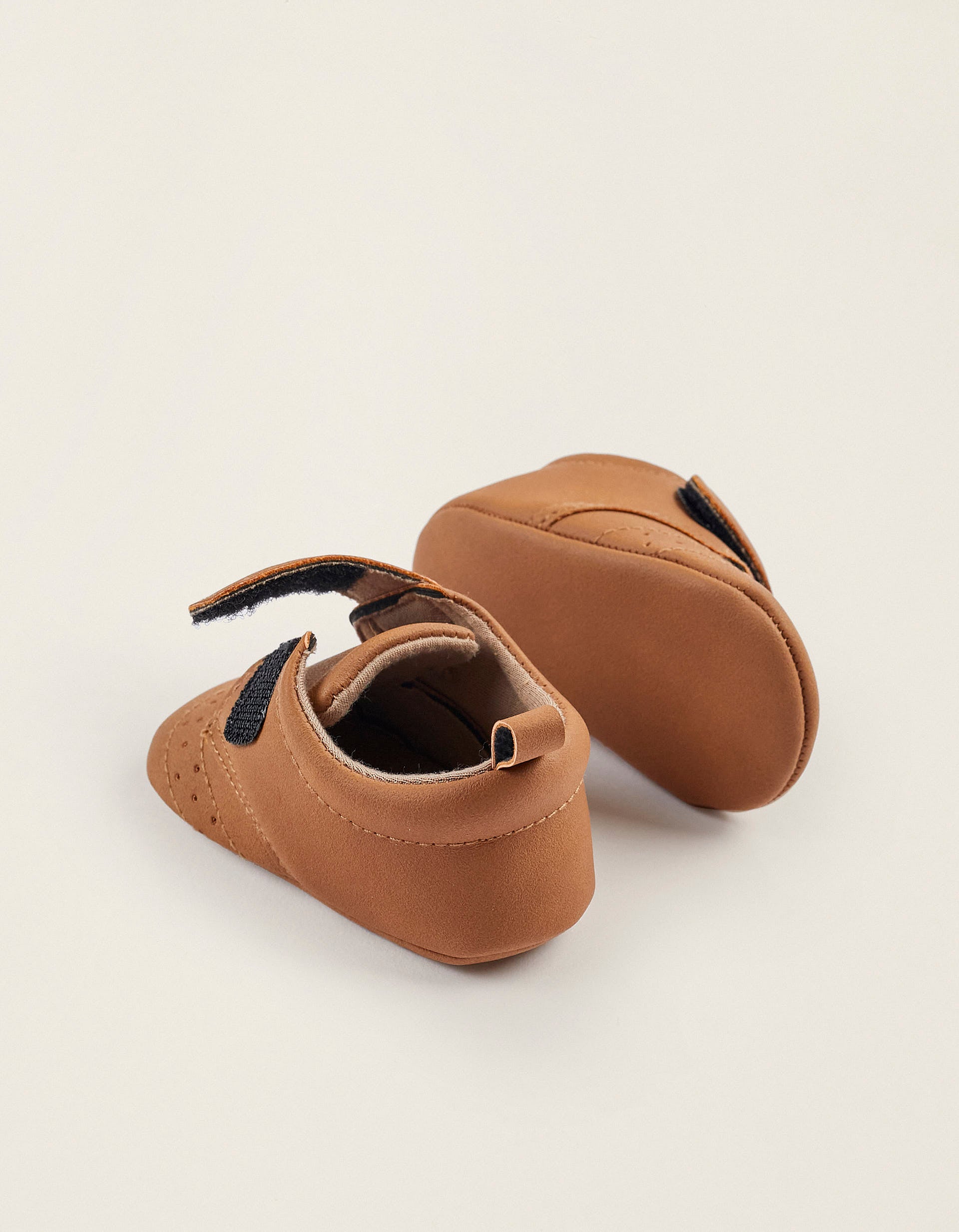 Velcro Strap Shoes for Newborn Boys, Brown