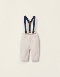 Pantalon avec Bretelles pour Nouveau-Né, Beige