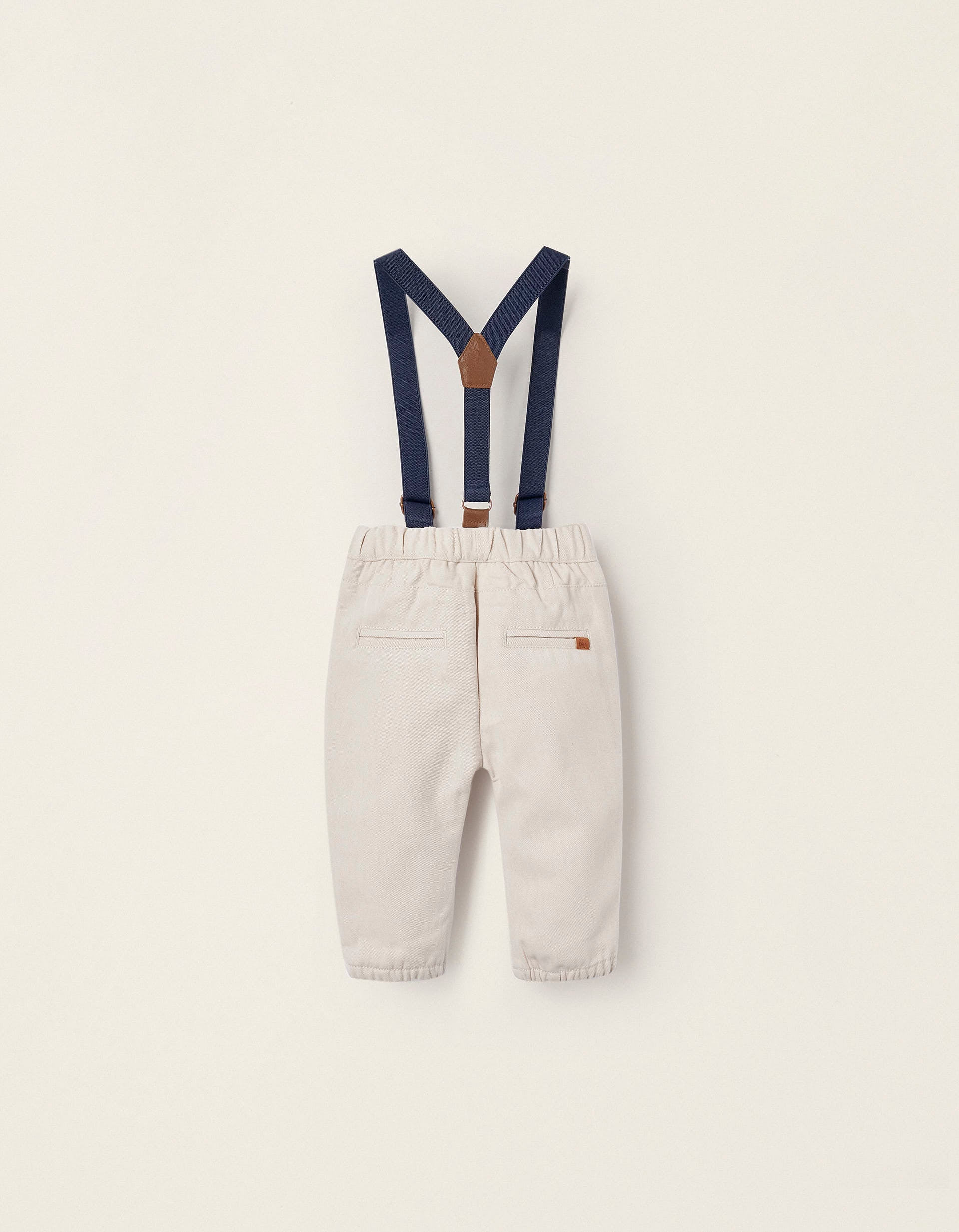 Trousers with Suspenders for Newborn Boys, Beige