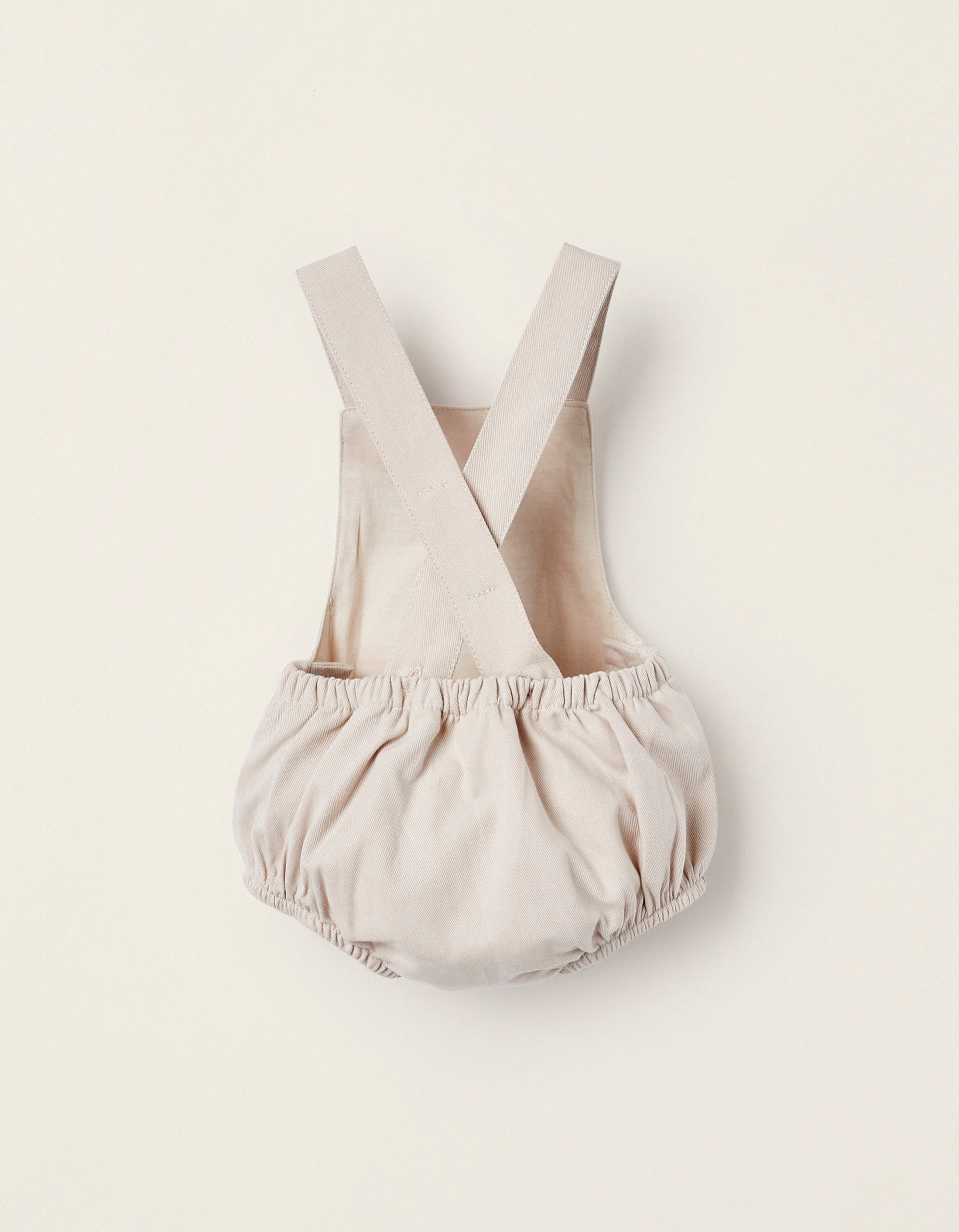 Cotton Twill Jumpsuit for Newborns, Beige