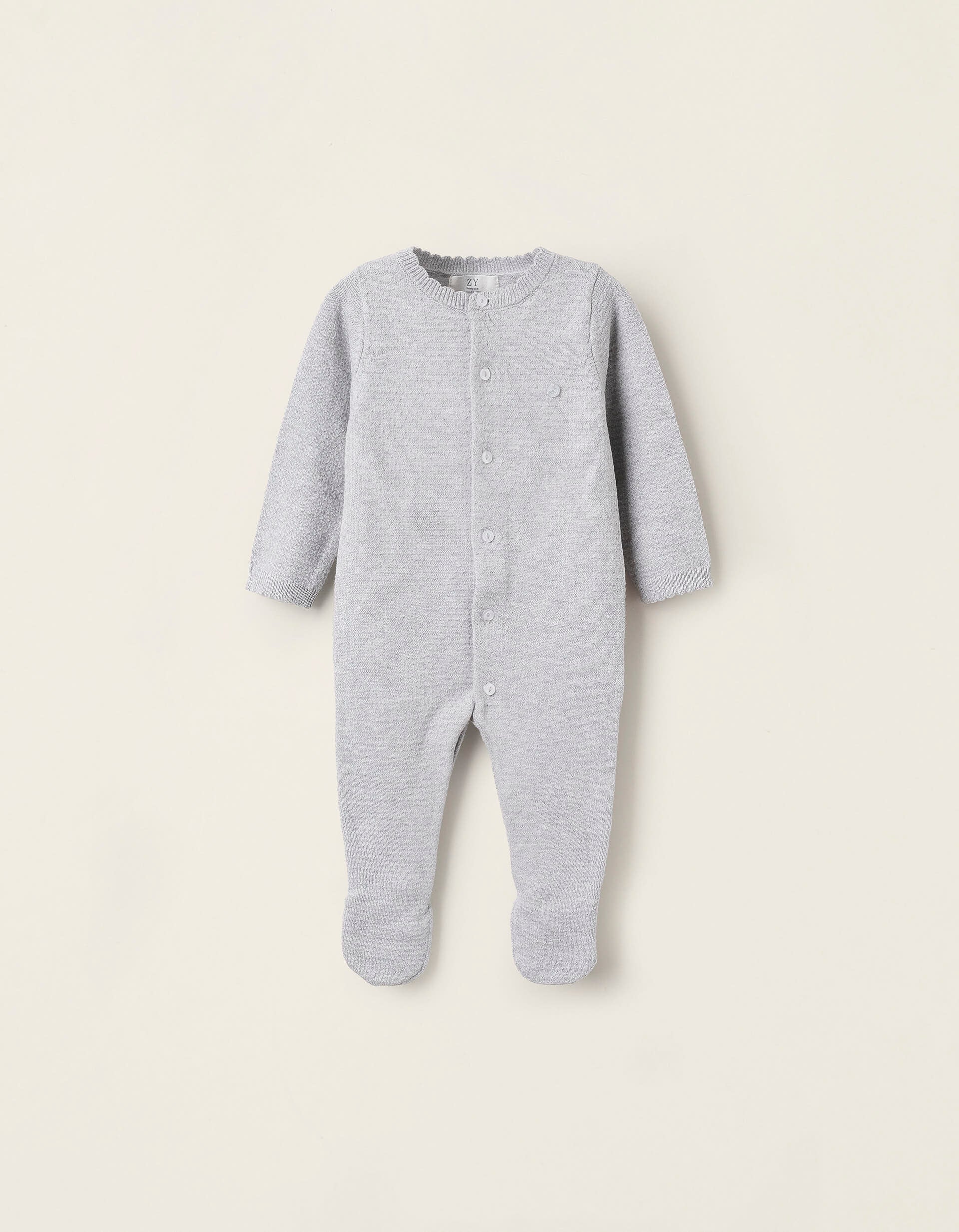 Textured Knit Overall for Newborn Babies, Grey