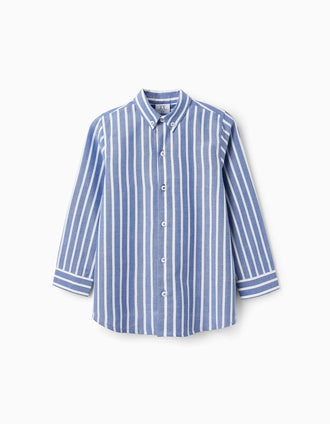Chemise en Coton à Rayures pour Garçon, Bleu/Blanc