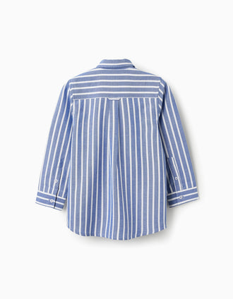 Chemise en Coton à Rayures pour Garçon, Bleu/Blanc
