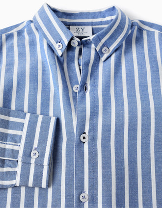 Camisa de Algodón a Rayas para Niño, Azul/Blanco