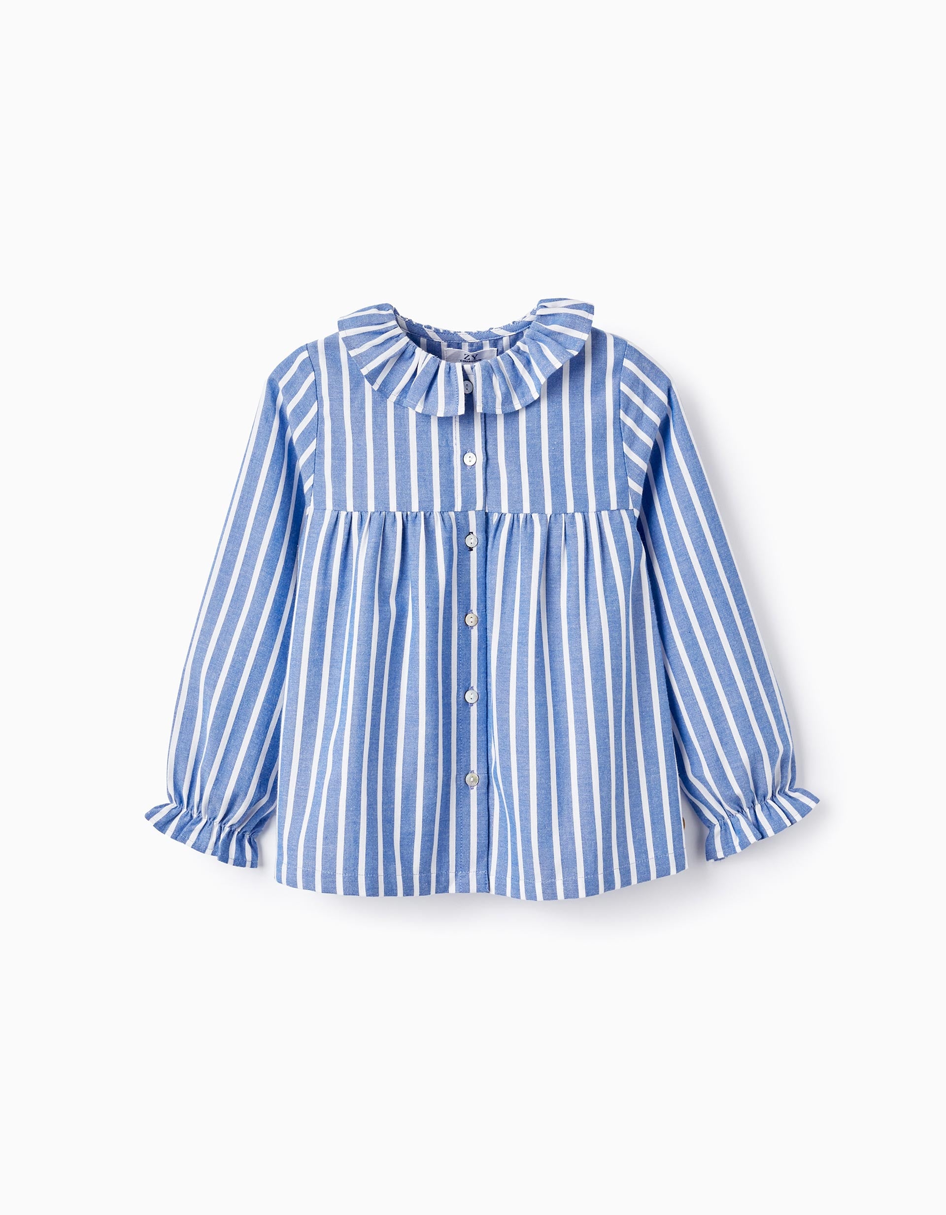 Cotton Striped Shirt for Girls, Blue/White