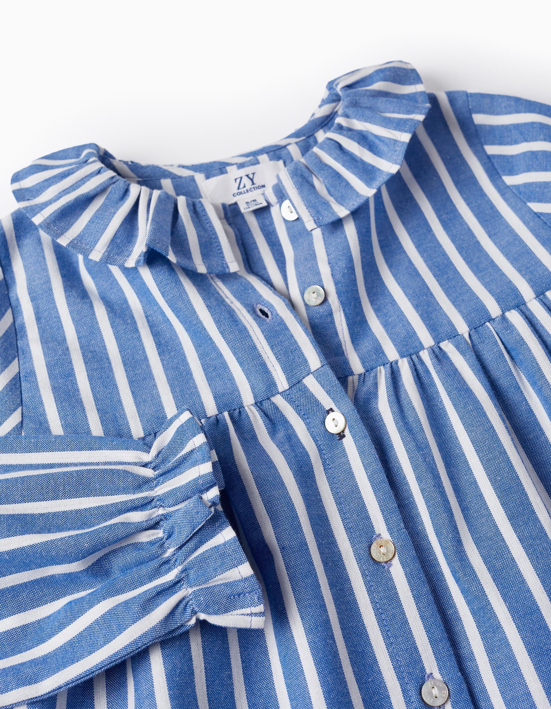 Cotton Striped Shirt for Girls, Blue/White