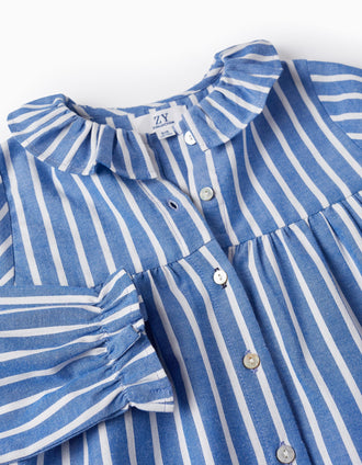 Chemise en Coton à Rayures pour Fille, Bleu/Blanc