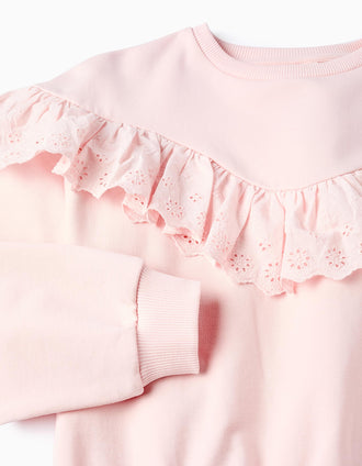Sudadera de Algodón con Volantes para Niña, Rosa