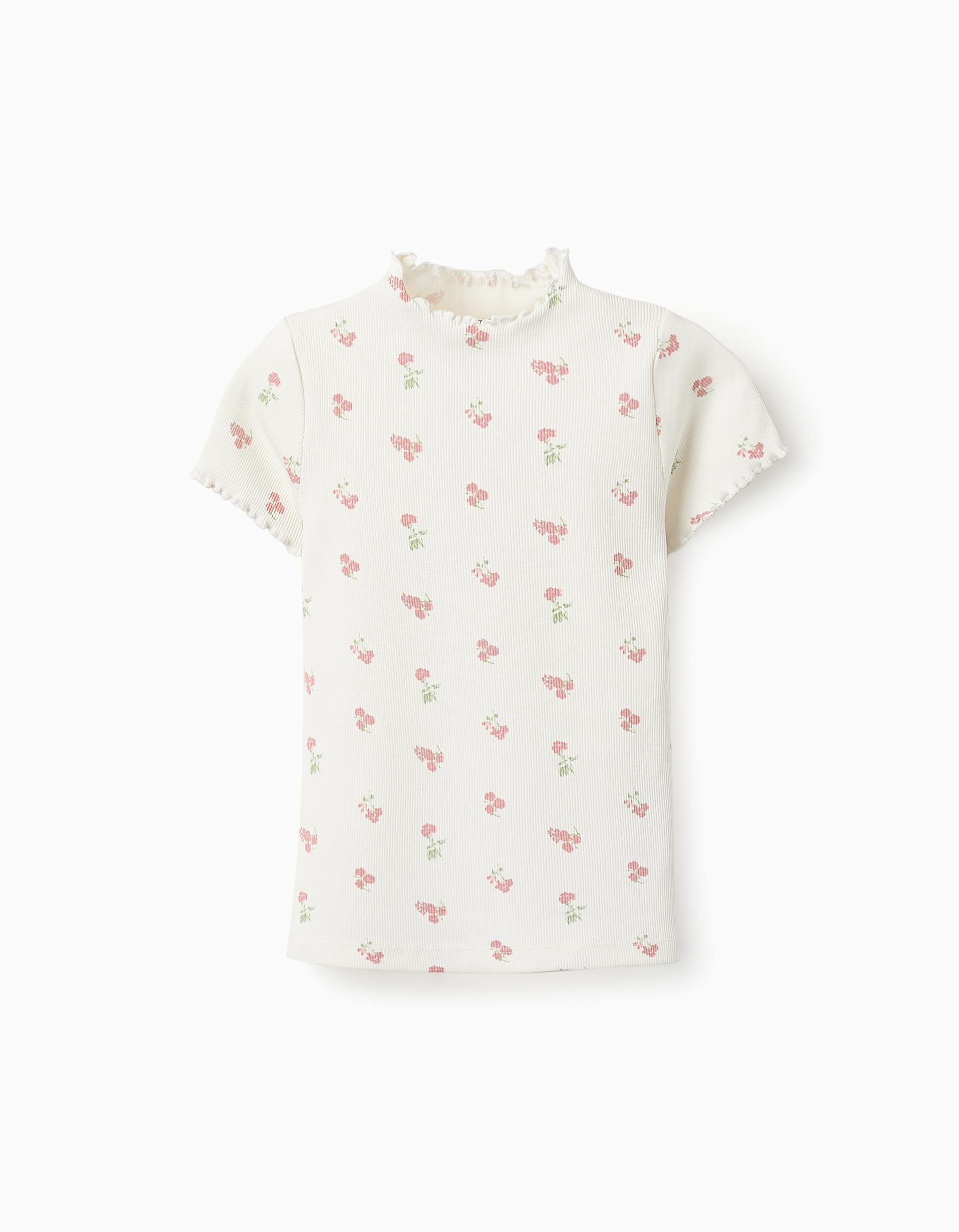 T-shirt Côtelé Floral pour Bébé Fille, Blanc