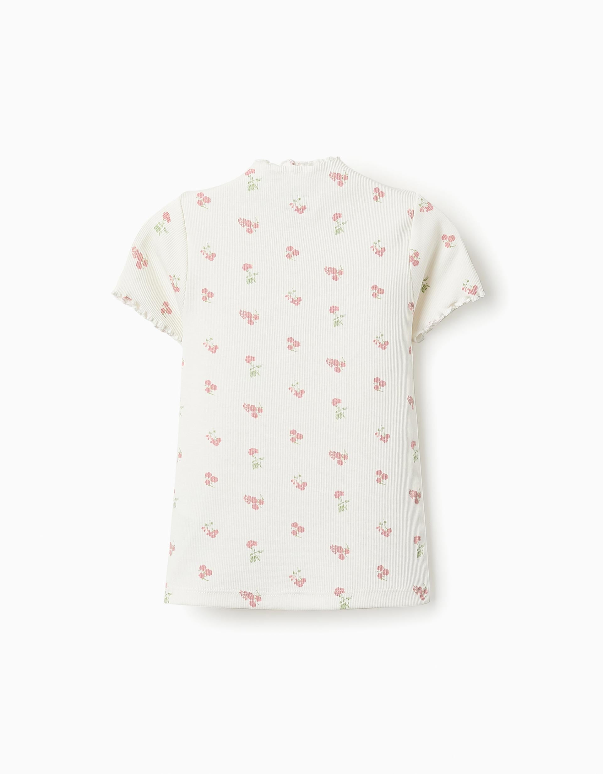 T-shirt Côtelé Floral pour Bébé Fille, Blanc