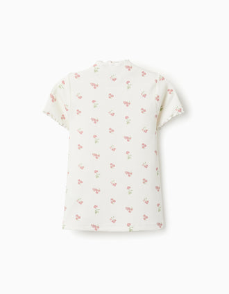 Camiseta Canalé Floral para Bebé Niña, Blanco