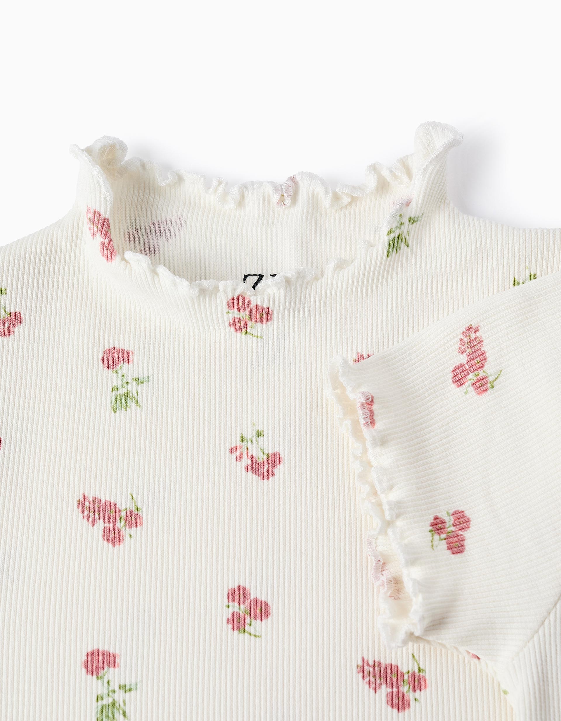 T-shirt Côtelé Floral pour Bébé Fille, Blanc