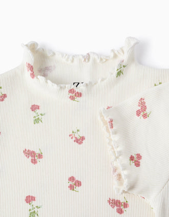 Camiseta Canalé Floral para Bebé Niña, Blanco
