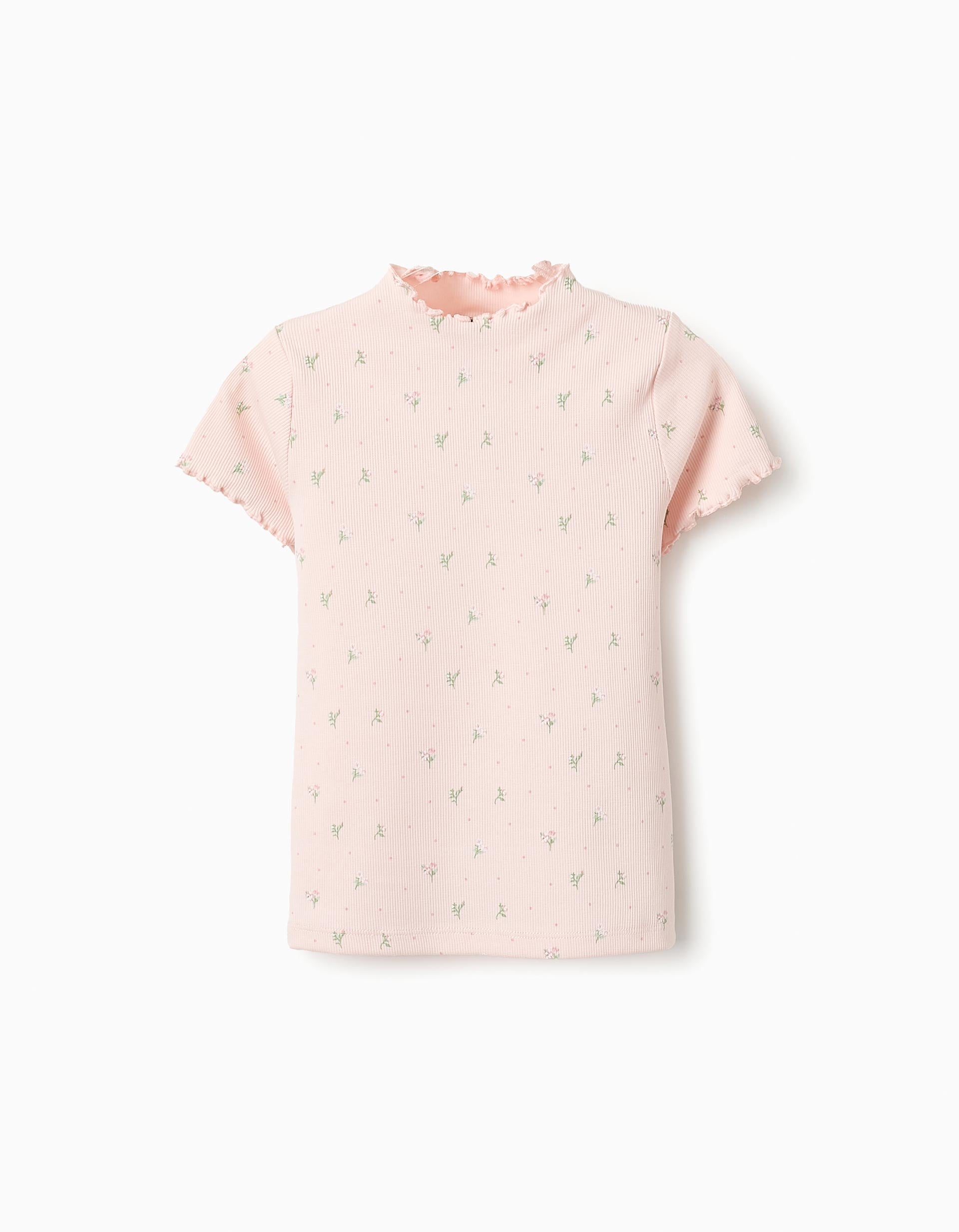 T-shirt Côtelé Floral pour Bébé Fille, Rose