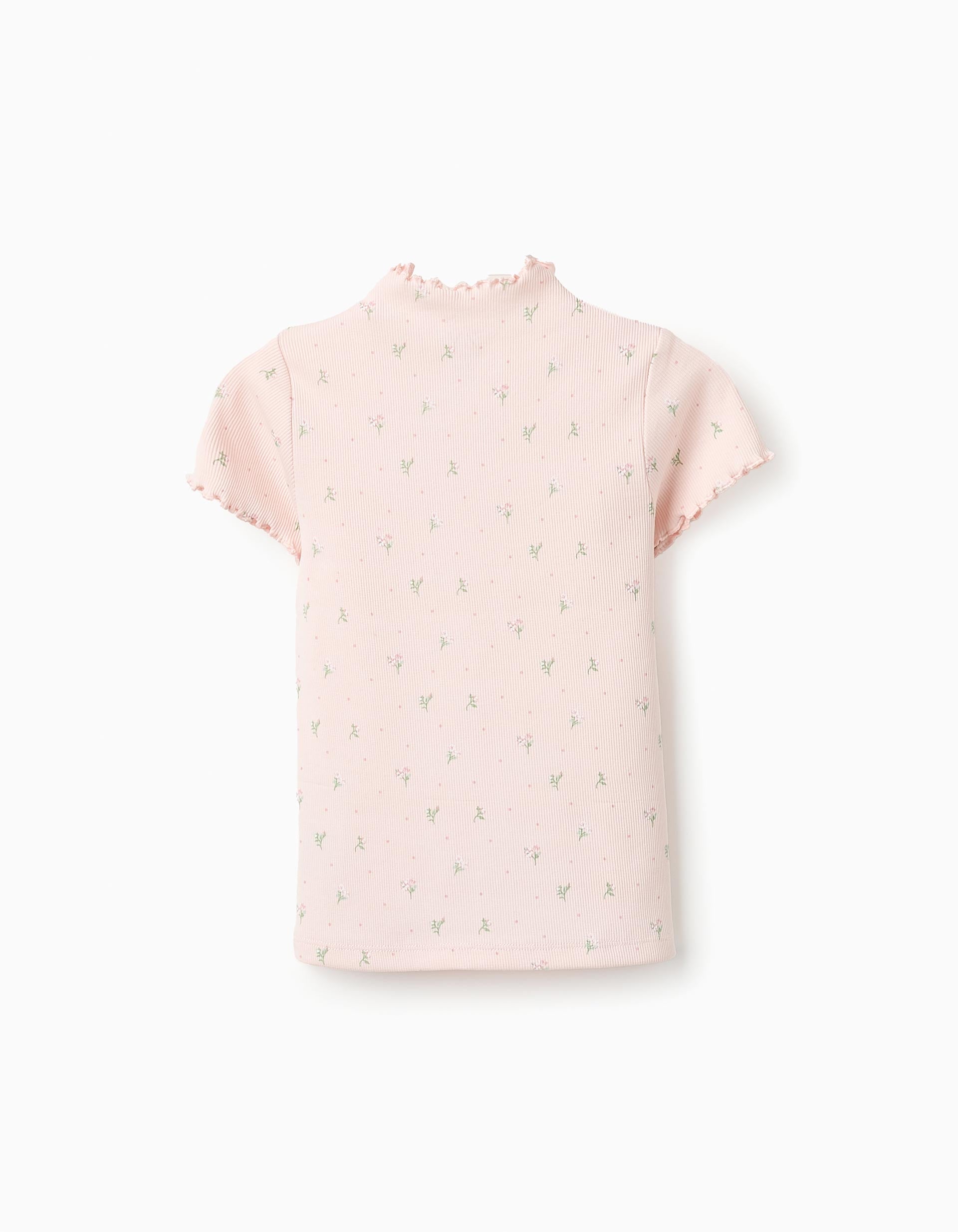 T-shirt Côtelé Floral pour Bébé Fille, Rose