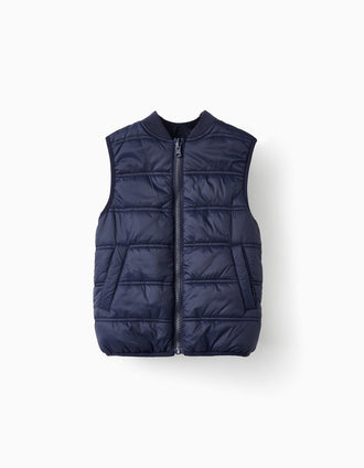 Parka 3 en 1 con Chaleco Removible para Niño, Beige/Azul Oscuro