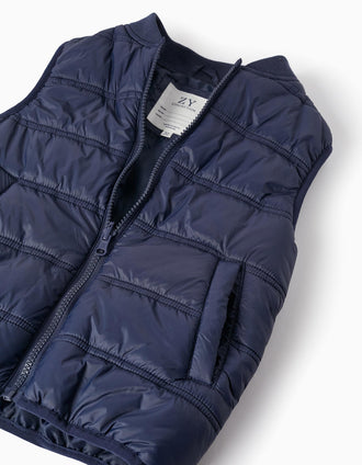 Parka 3 en 1 con Chaleco Removible para Niño, Beige/Azul Oscuro