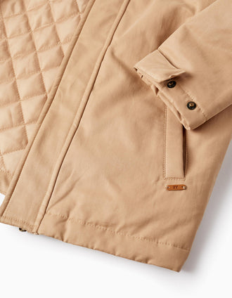 Parka 3 em 1 com Colete Removível para Menino, Bege/Azul Escuro