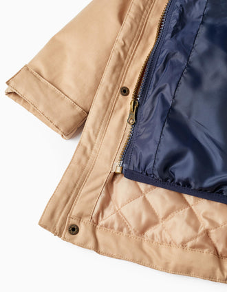Parka 3 em 1 com Colete Removível para Menino, Bege/Azul Escuro