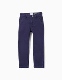 Calças Chino em Algodão para Menino 'Slim Fit', Azul Escuro