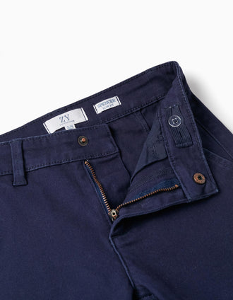 Calças Chino em Algodão para Menino 'Slim Fit', Azul Escuro