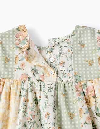 Túnica Floral de Algodón para Niña, Verde/Beige/Rosa