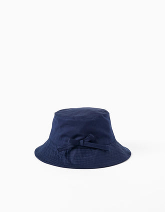Chapéu em Sarja com Laço para Bebé e Menina, Azul Escuro