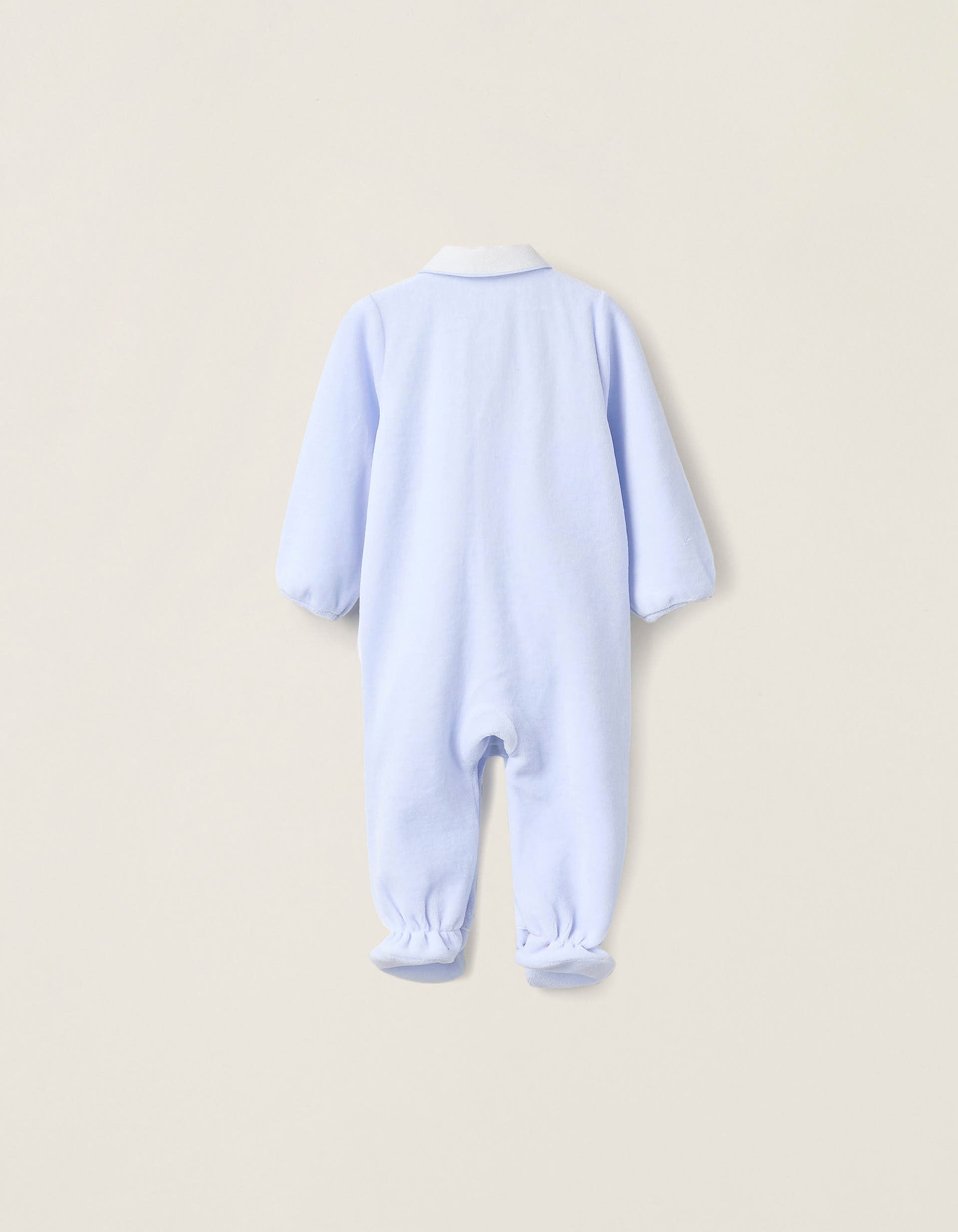 Velours Sleepsuit with Pleated Detail for Newborns, Blue